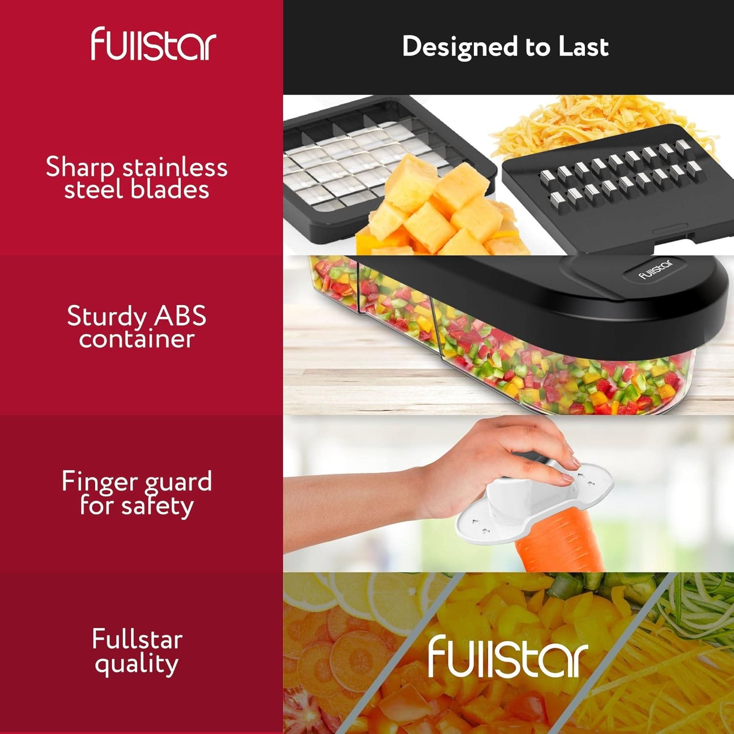 Fullstar Mandoline Slicer for Kitchen - Vegetable Chopper, Onion Potato Food Veggie Fruit Slicer and Cutter with Container, Kitchen Gadgets & Accessories, Home Essentials (6-in-1, White/Black)