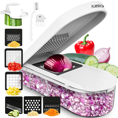 Fullstar Mandoline Slicer for Kitchen - Vegetable Chopper, Onion Potato Food Veggie Fruit Slicer and Cutter with Container, Kitchen Gadgets & Accessories, Home Essentials (6-in-1, White/Black)